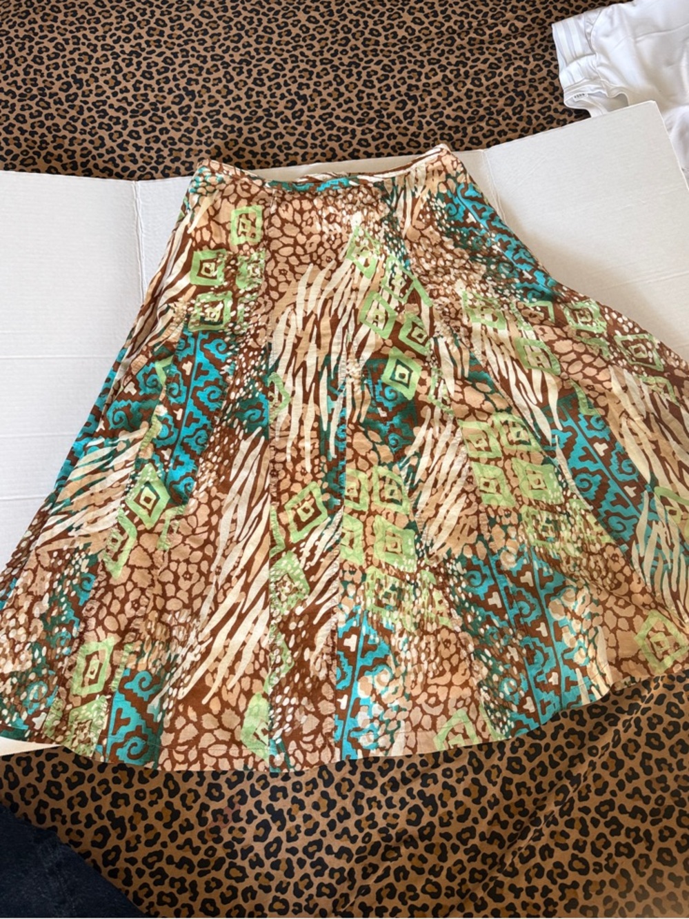 Ruby Rd. 100% Cotton Brown, Teal & Lime Printed Circle Skirt Size 8P